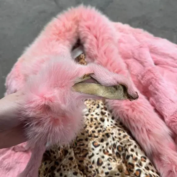 Vintage Pink Rabbit Fur Coat with Fox Fur Collar - Picture 2 of 6